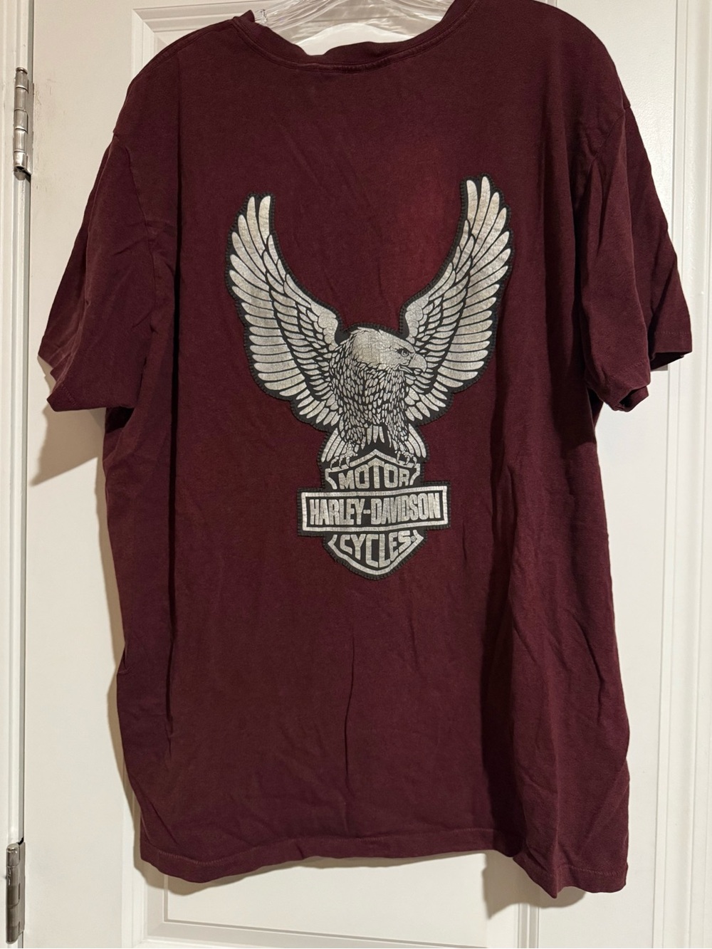 Harley-Davidson Maroon Short Sleeve Tee with Silver Eagle Graphic